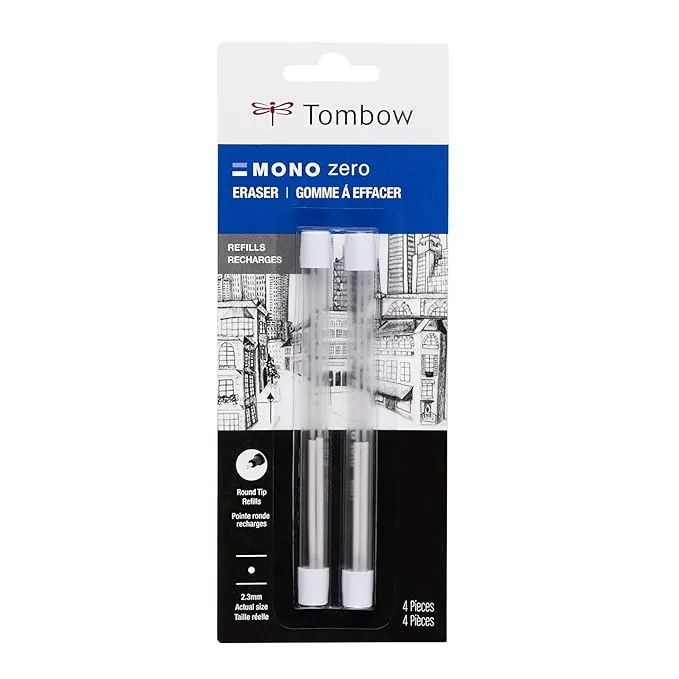 Tombow MONO Zero Eraser Refills, Round, 2-Pack. MONO Zero Precision Tip Eraser Refills