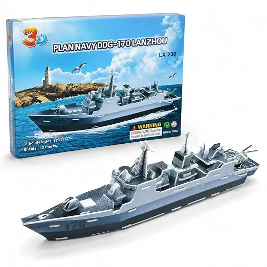 3D DIY ship Puzzle Kit | 3D Puzzle PLA Navy DDG-170 Lanzhou | Build & Assemble Model 3D PUZZLE | Creative Construction Toy for Skill Development, Educational & Imaginative Play Friendly Cardboard Puzzle Houses (Navy)